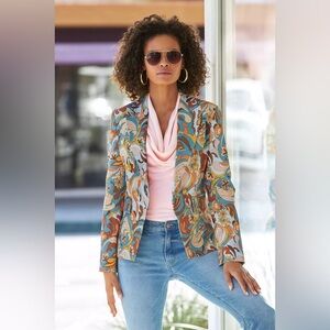 Boston Proper Folk Favorite Print Modern Double Breasted Blazer NWT size 12